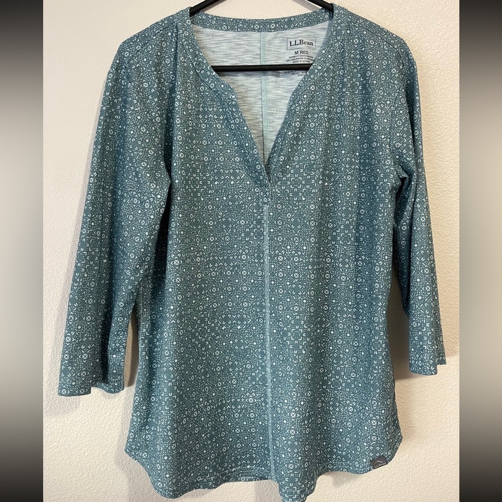 L L Bean Teal Pattern 3/4 Sleeve Blouse Women's Medium